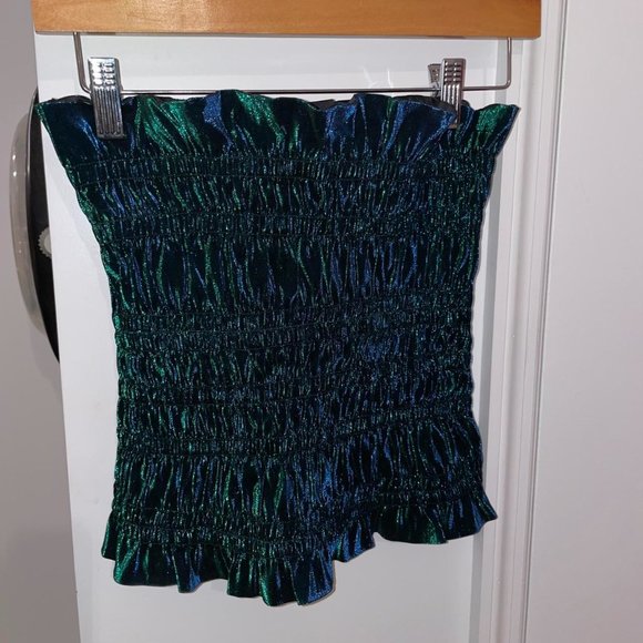 AREA Green Ruched Metallic Tube Top - Picture 3 of 3